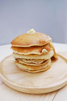 Pancakes  in dish on Table wood