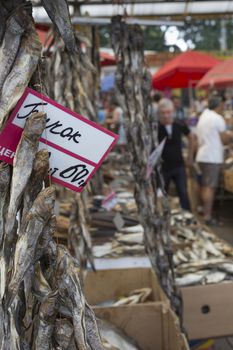 Dried salted fish at a farmers market in Odessa, Ukraine.