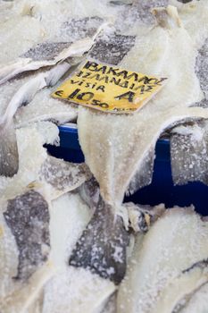 Salted Cod fish Bacalao on the market, Greece.