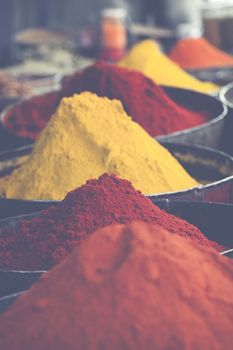 Arabic spices at traditional market. Morocco. Africa.