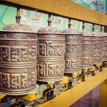 Buddhist prayer wheels, Kathmandu, Nepal.