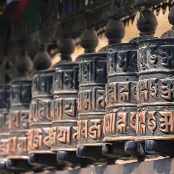 Buddhist prayer wheels, Kathmandu, Nepal.