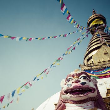 Stupa in Swayambhunath Monkey temple in Kathmandu, Nepal.