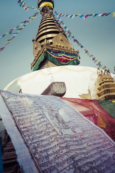 Stupa in Swayambhunath Monkey temple in Kathmandu, Nepal.

