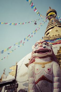 Stupa in Swayambhunath Monkey temple in Kathmandu, Nepal.

