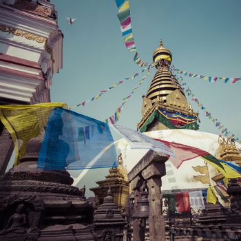 Stupa in Swayambhunath Monkey temple in Kathmandu, Nepal.

