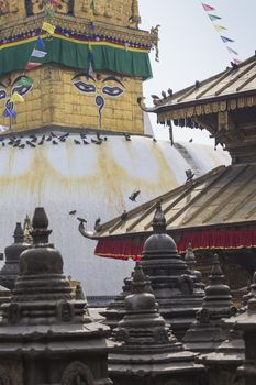 Stupa in Swayambhunath Monkey temple in Kathmandu, Nepal.

