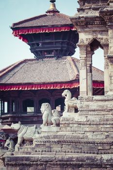 Temples of Durbar Square in Bhaktapur, Kathmandu, Nepal.