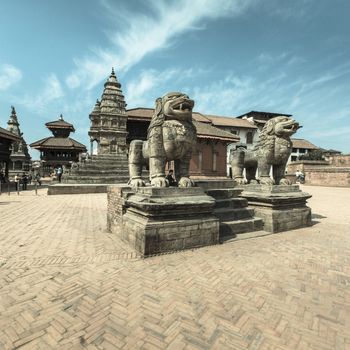 Temples of Durbar Square in Bhaktapur, Kathmandu, Nepal.