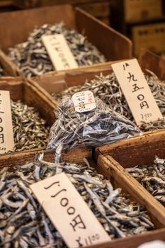 Dry fish in the market in Japan