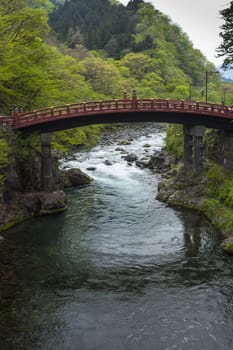 Red sacred bridge Shinkyo in UNESCO site of Nikko, Japan

