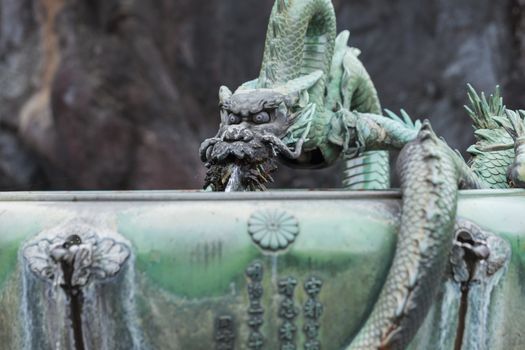 Traditional Dragon Bamboo Fountain in Japan
