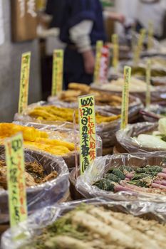 Traditional food market in Kyoto. Japan.