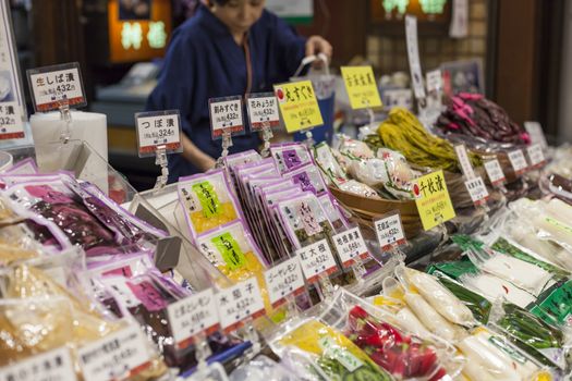 Traditional food market in Kyoto. Japan.