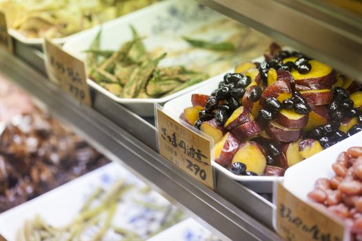 Traditional food market in Kyoto. Japan.