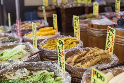 Traditional food market in Kyoto. Japan.