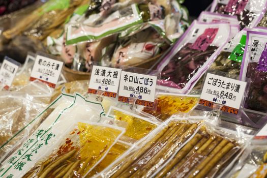 Traditional food market in Kyoto. Japan.