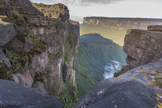 View from the Roraima tepui on Kukenan tepui at the mist - Venezuela, South America