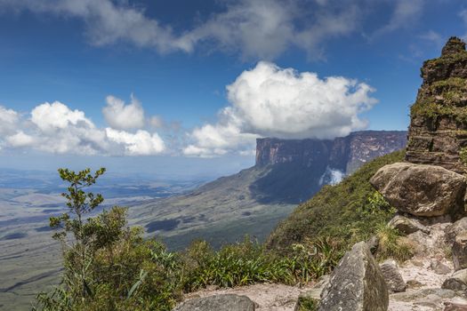 View from the Roraima tepui on Kukenan tepui at the mist - Venezuela, South America