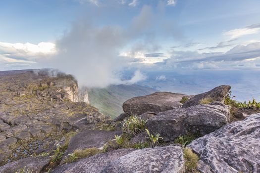 View from the Roraima tepui on Kukenan tepui at the mist - Venezuela, South America