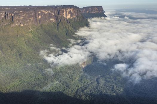 View from the Roraima tepui on Kukenan tepui at the mist - Venezuela, South America