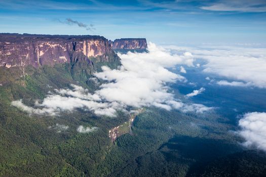 View from the Roraima tepui on Kukenan tepui at the fog - Venezuela, Latin America 