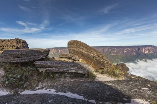 View from the Roraima tepui on Kukenan tepui at the mist - Venezuela, South America