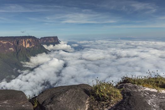 View from the Roraima tepui on Kukenan tepui at the mist - Venezuela, South America