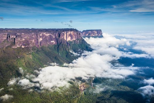 View from the Roraima tepui on Kukenan tepui at the fog - Venezuela, Latin America 