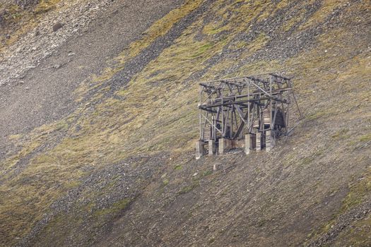 Abandoned wooden coal mine transportation station in Svalbard, Norway


