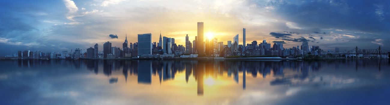 Lower Manhattan skyline. Giant panoramic view USA