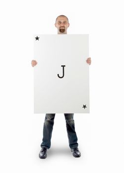 Businessman with large playing card - Joker black