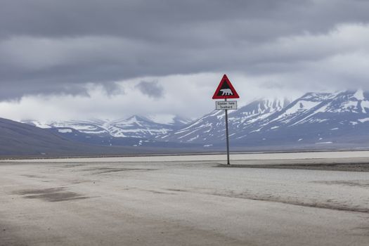 Warning sign polar bears, Spitsbergen, Svalbard, Norway

