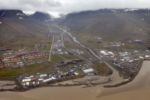 View over Longyearbyen from above, Svalbard, Norway

