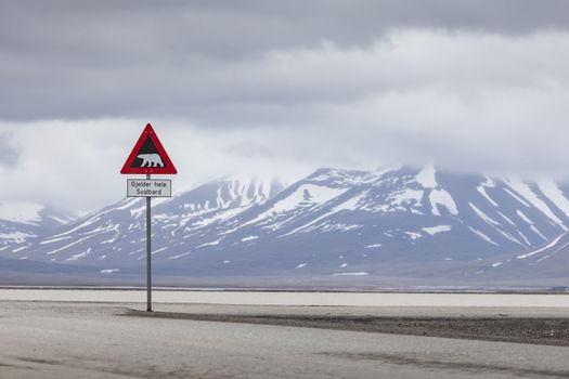 Warning sign polar bears, Spitsbergen, Svalbard, Norway

