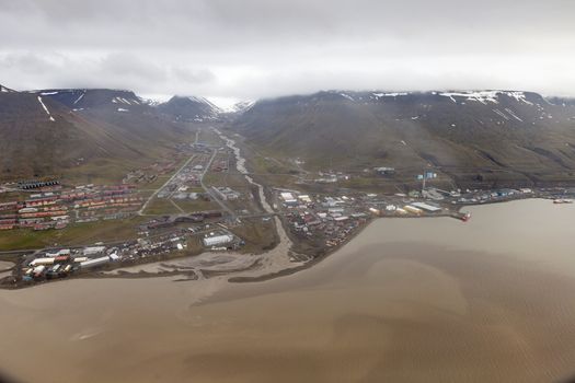 View over Longyearbyen from above, Svalbard, Norway

