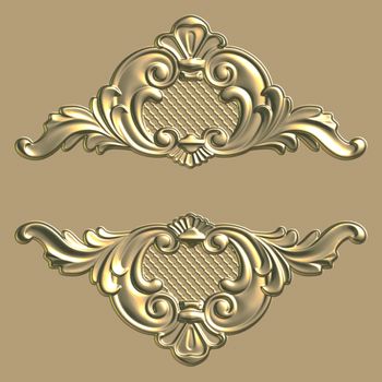 3d swirl gold floral luxury background decorative ornament.
