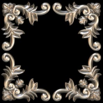 3d swirl floral luxury background decorative ornament metal frame.