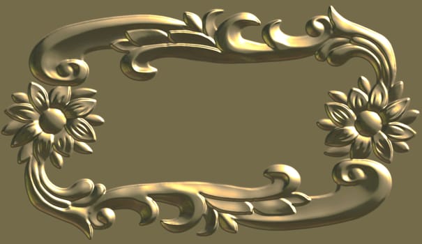 3d swirl floral luxury background decorative ornament gold frame.