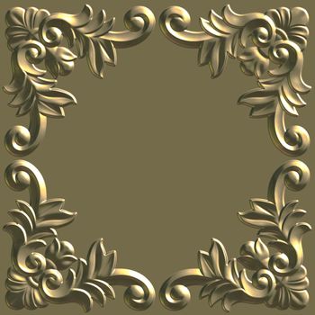 3d swirl floral luxury background decorative ornament gold frame.