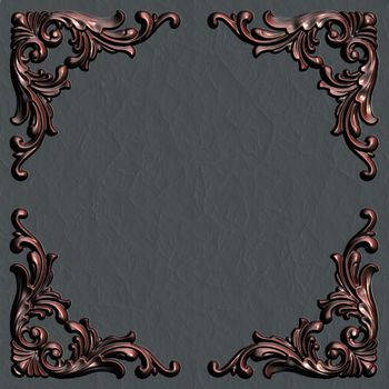 3d swirl floral luxury background decorative ornament metal frame.