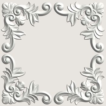 3d swirl floral luxury background decorative ornament white frame.