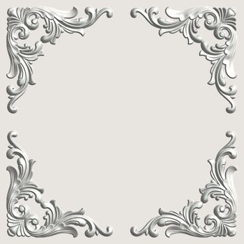 3d swirl floral luxury background decorative ornament white frame.