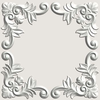 3d swirl floral luxury background decorative ornament white frame.