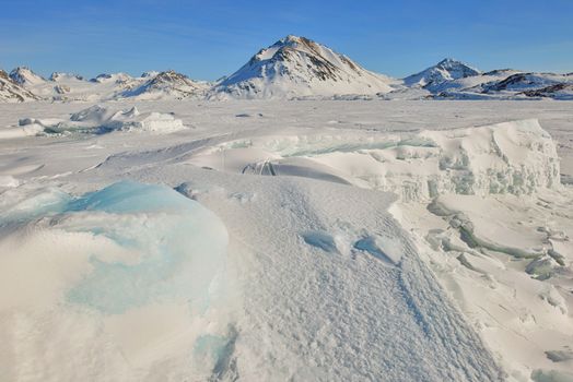 Greenland frozen ice and mountains 