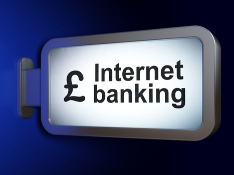 Currency concept: Internet Banking and Pound on advertising billboard background, 3D rendering