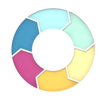 6 steps diagram for presentation background. Six arrows for cyclic diagram. 3D Rendering