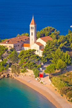 Bol beach and monastery aerial view, Island of Brac, Croatia, dalmatia