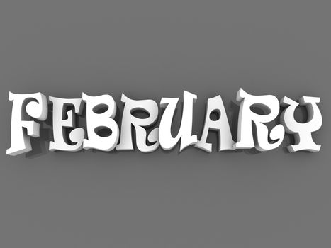 February sign with colour black and white. 3d paper illustration.