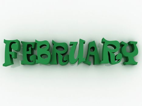 February sign with colour. 3d paper illustration.